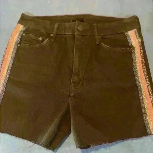 Mother High Waisted Looker Jeans Shorts Accent Black 28 Summer Glitter Frayed - Picture 1 of 6